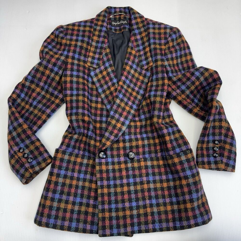 Vintage Giorgio Sant'Angelo 100% Wool Plaid Double Breasted Blazer 6 Yugoslavia - Picture 1 of 10